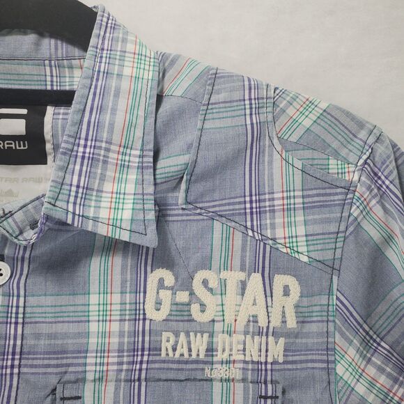 sz S G-Star Raw Viktor Chambray Plaid Men's Button Down Shirt - Picture 10 of 14